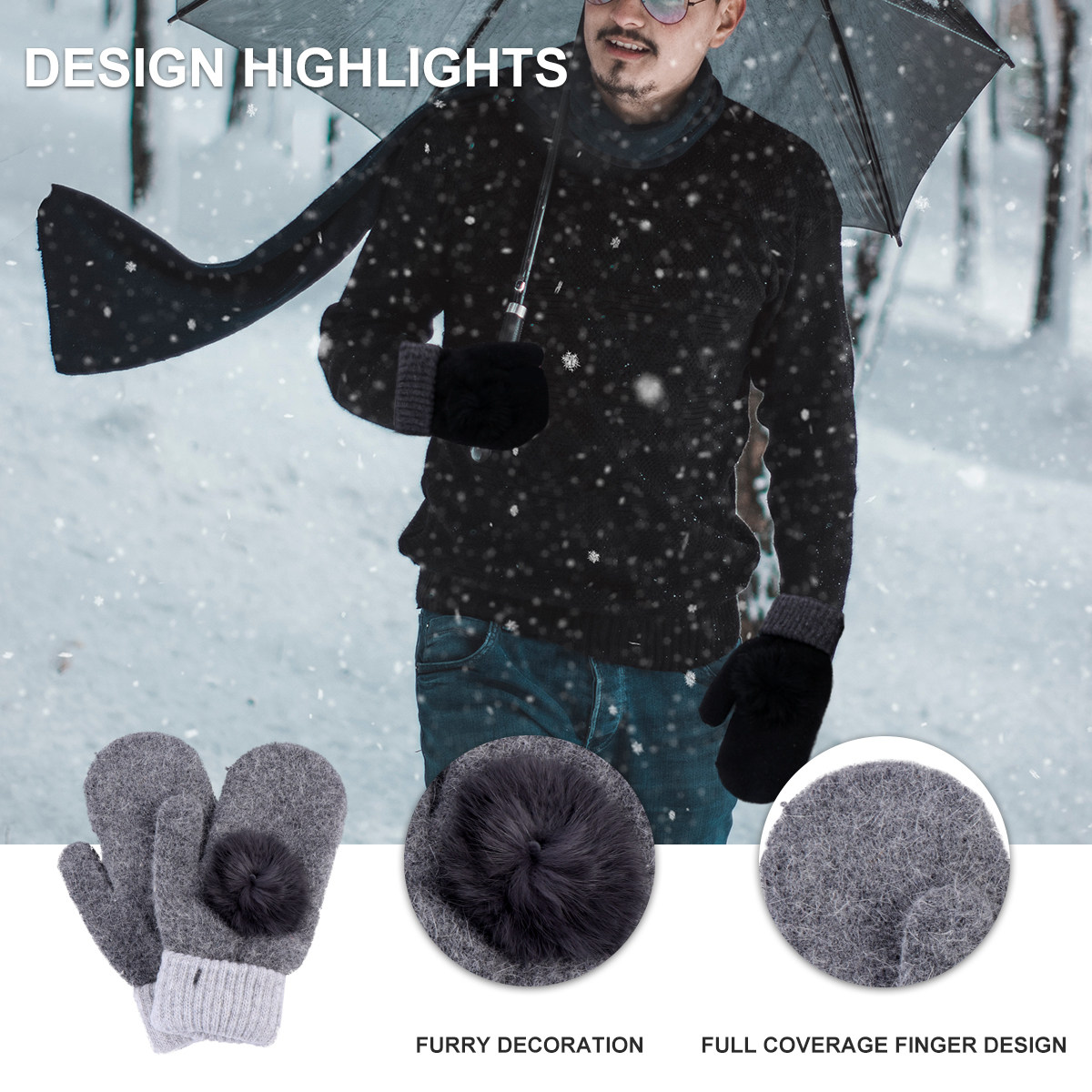 2Pairs Warm Wool Mittens Fleec - огляд і ціна Wool Glove Lined